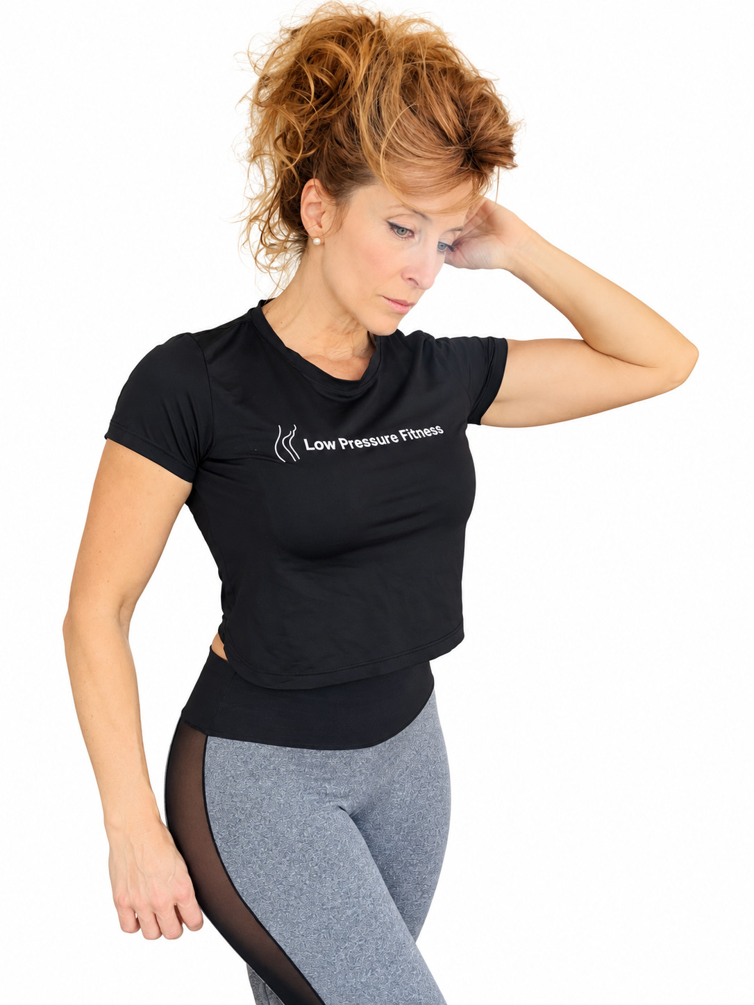 Black cropped short-sleeve T-shirt with sheer back