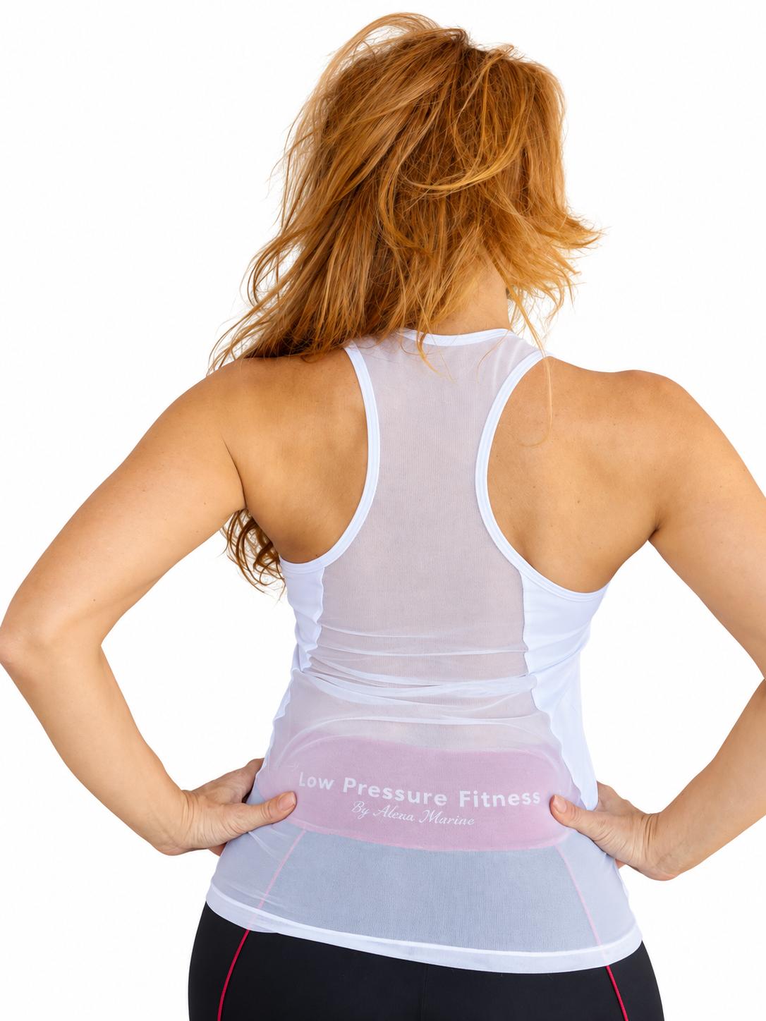 White tank top, sheer back view